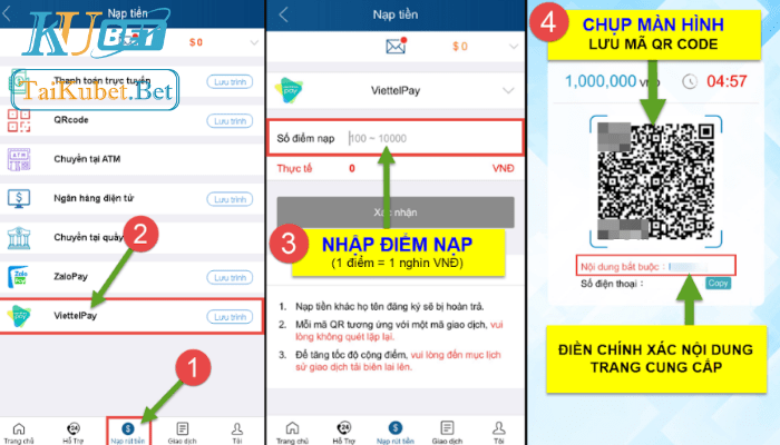 Các bước chi tiết nạp tiền trên ứng dụng Viettel Pay: