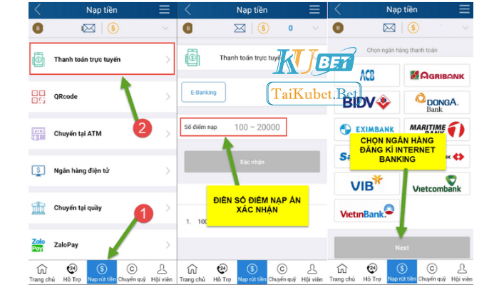 Nạp tiền Kubet bằng hình thức thanh toán trực tuyến 