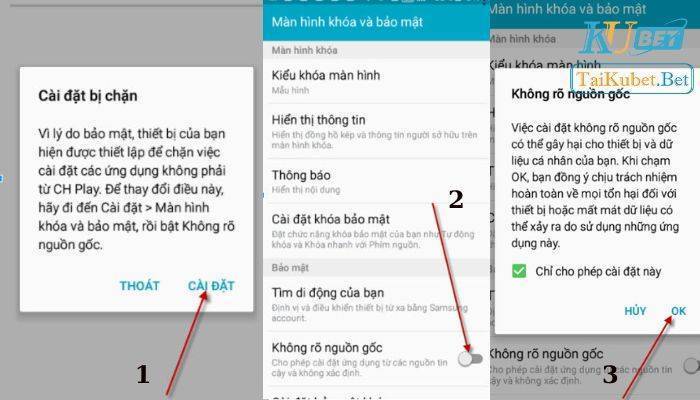 Hướng dẫn mở cài đặt app kubet sau khi tải về